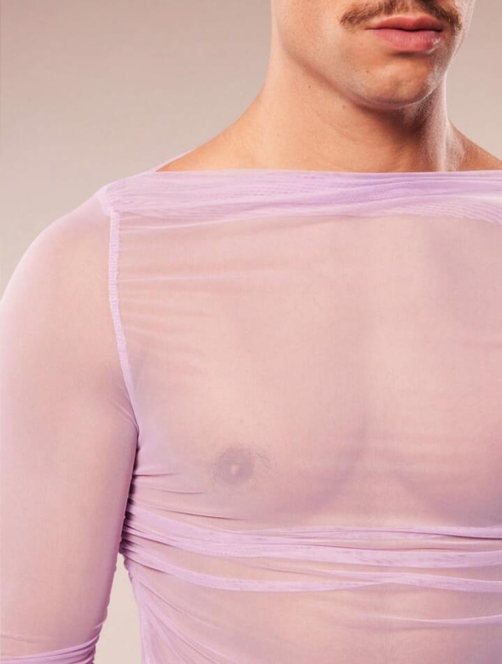 Men's Sheer Mesh V-Neck Slim Fit Cropped Tshirt